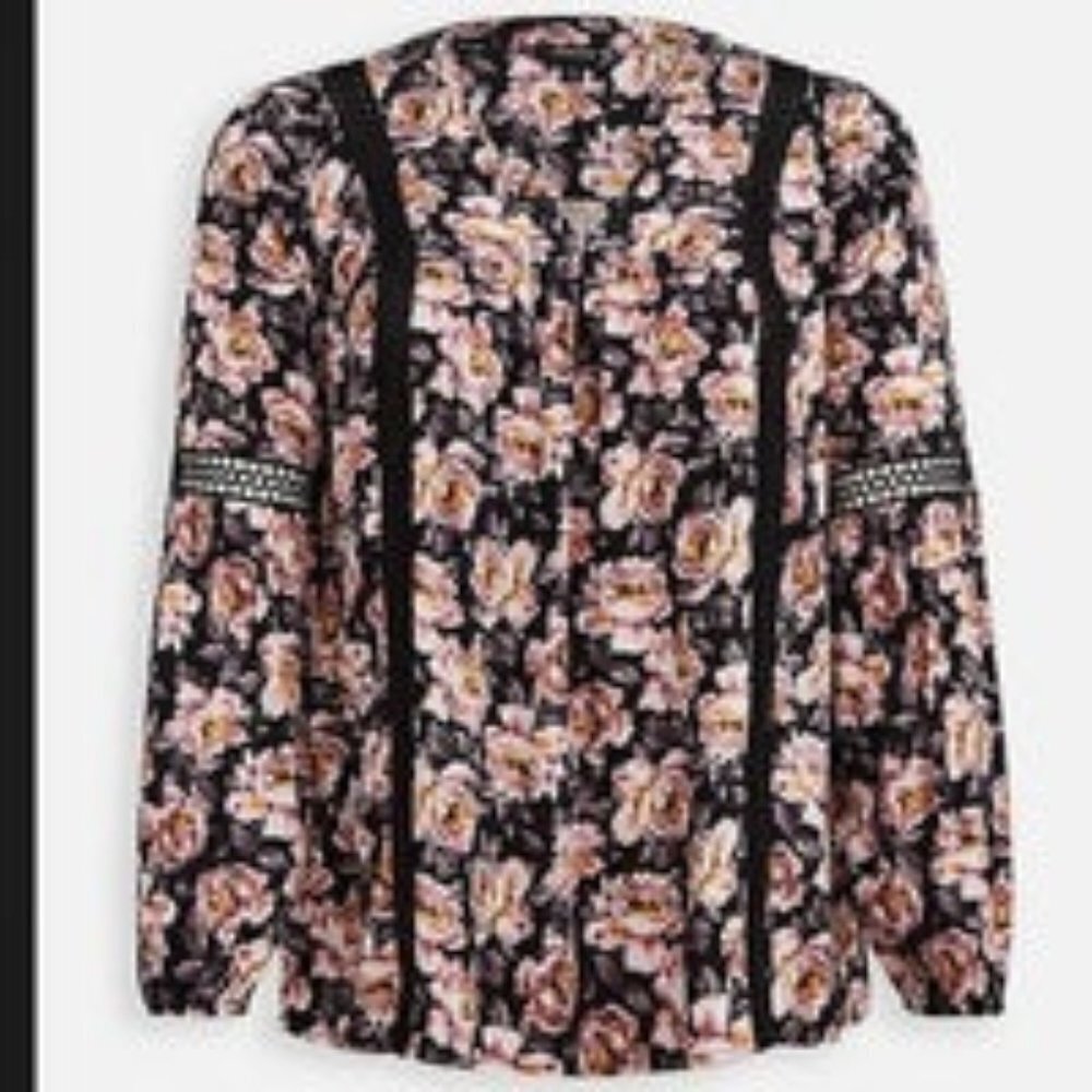 TWILL WOVEN LACE TRIM TUNIC TOP